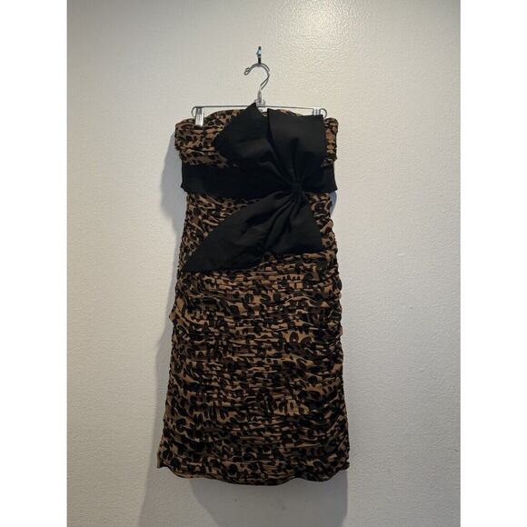 ASPEED Size Large Leopard Print Dress Peggy Big Bow Ruched Strapless Costume - Picture 1 of 7
